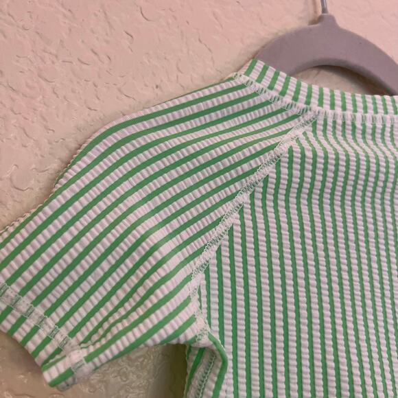 Rugged Butts Green & White Seersucker Striped Romper 3–6M Short Sleeve One-Piece - Picture 9 of 11